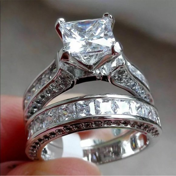 Jewelry - New 2pcs/set Charm 925 Silver White Sapphire Ring